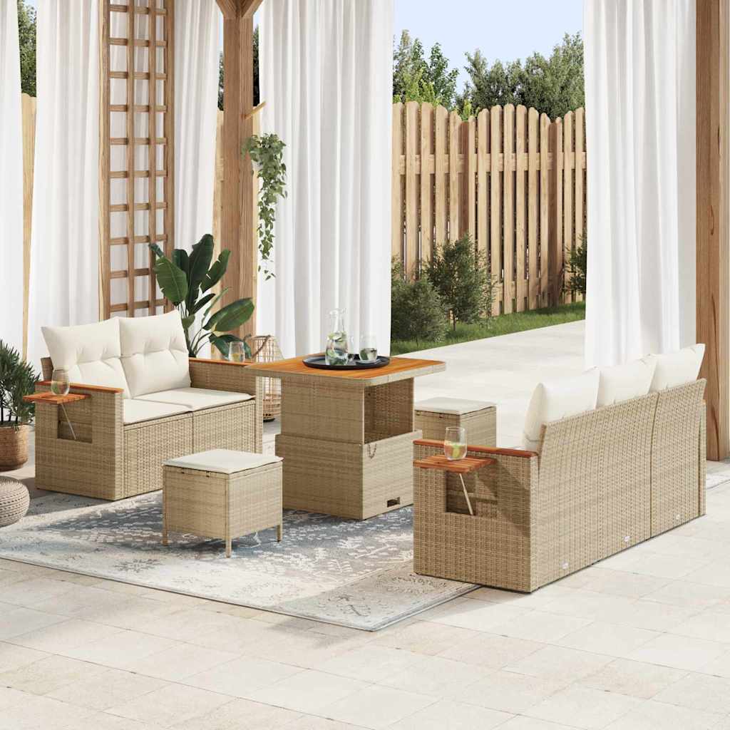 Gartensofa-set 10 stk. 7-Sitzanzahl Beige und Creme Poly-Rattan