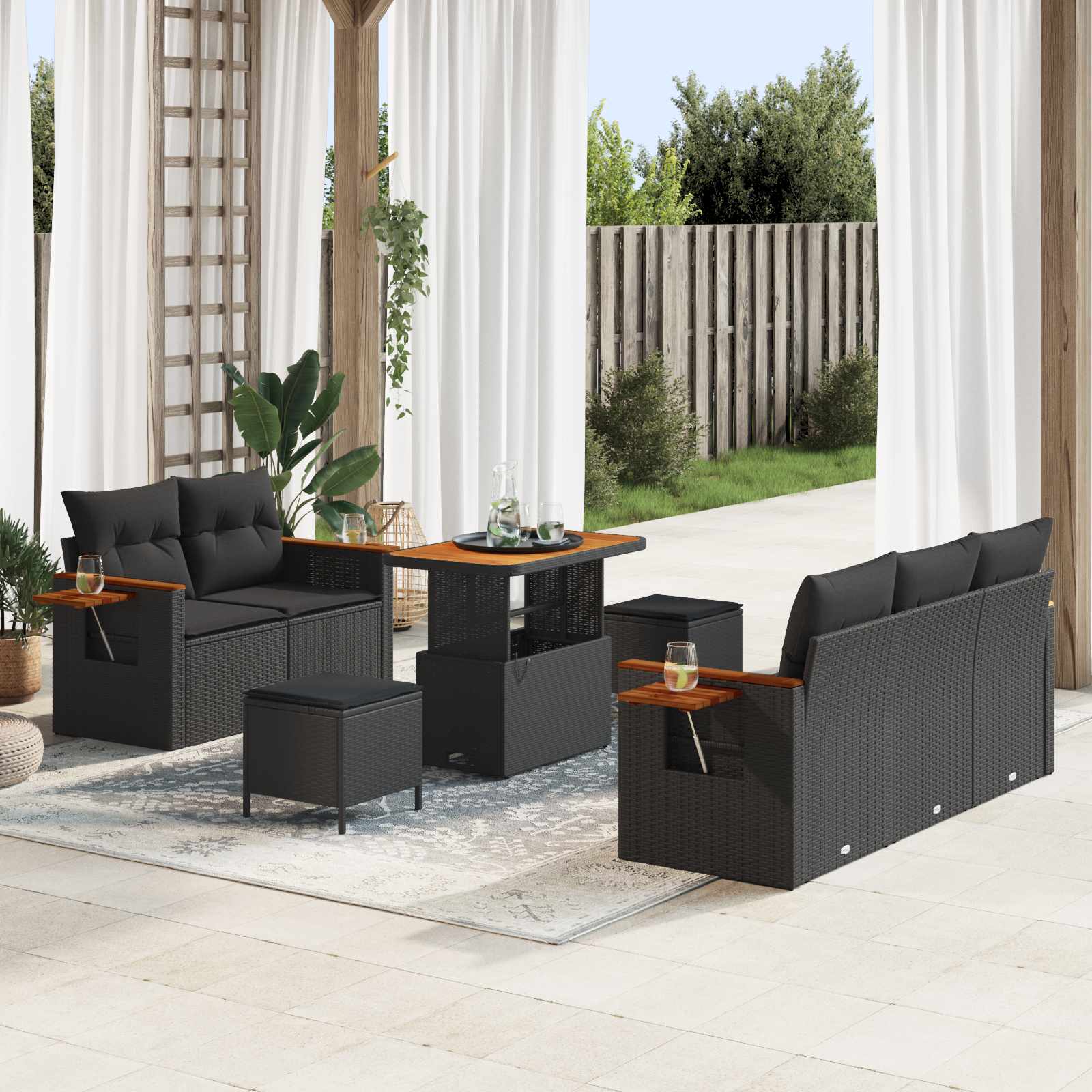 Gartensofa-set 10 stk. 7-Sitzanzahl Schwarz Poly-Rattan
