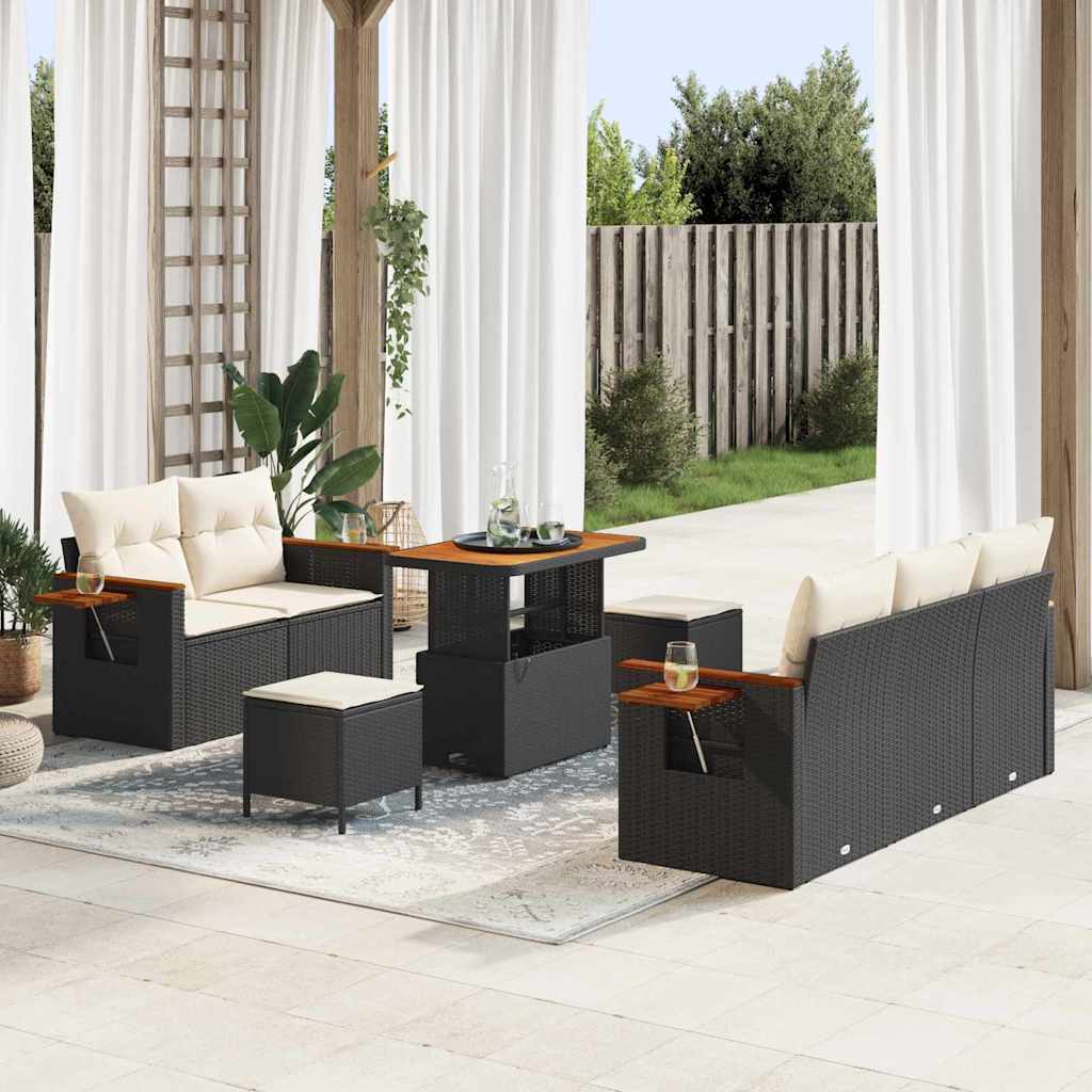 Gartensofa-set 10 stk. 7-Sitzanzahl Schwarz und Creme