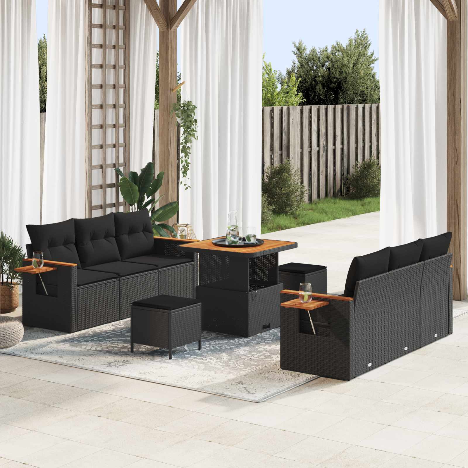 Gartensofa-set 11 stk. 8-Sitzanzahl Schwarz Poly-Rattan