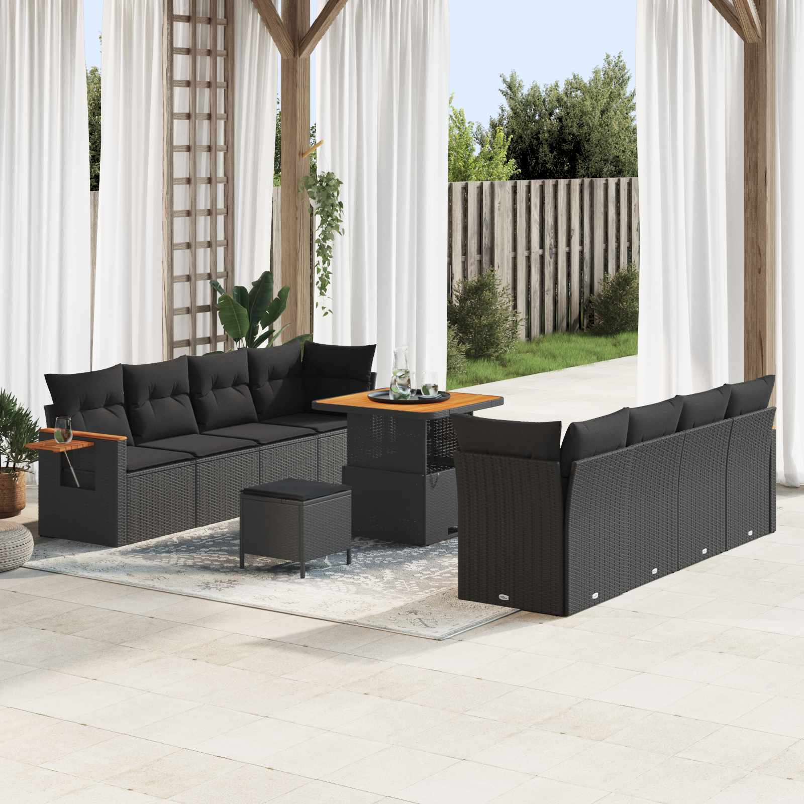 Gartensofa-set 12 Stk. 10-Sitzanzahl Schwarz Poly-Rattan