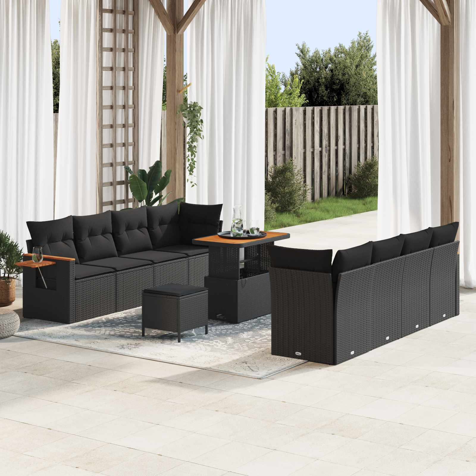 Gartensofa-set 12 Stk. 10-Sitzanzahl Schwarz Poly-Rattan