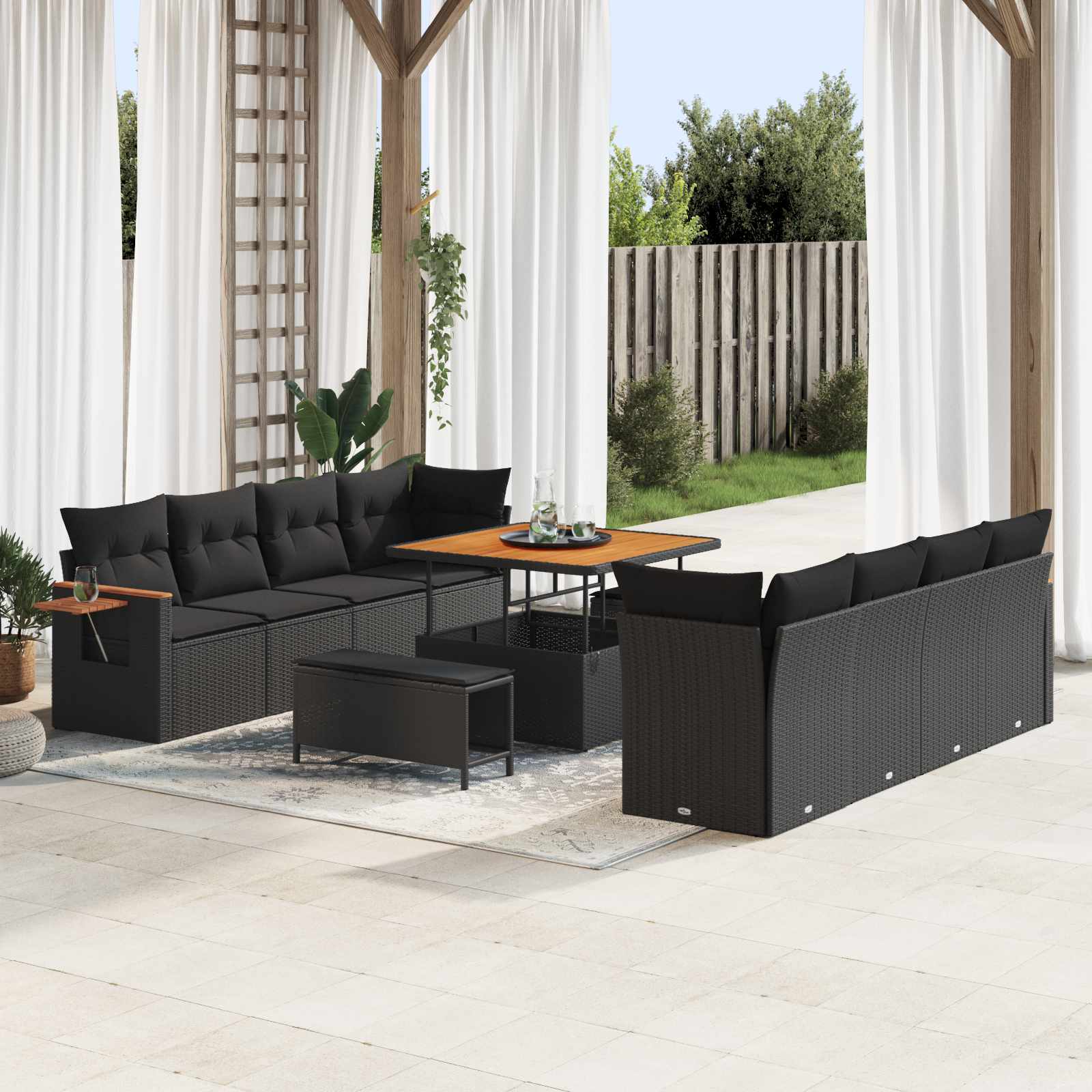 Gartensofa-set 12 Stk. 12-Sitzanzahl Schwarz Poly-Rattan