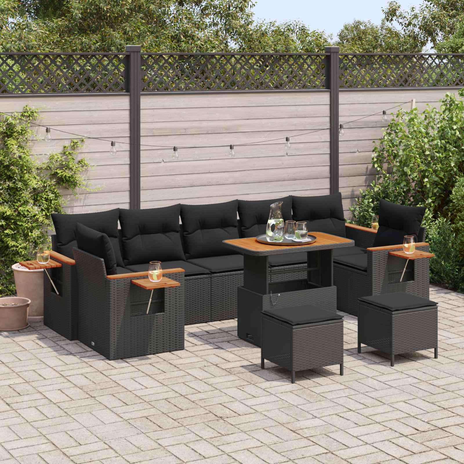 Gartensofa-set 13 stk. 9-Sitzanzahl Schwarz Poly-Rattan