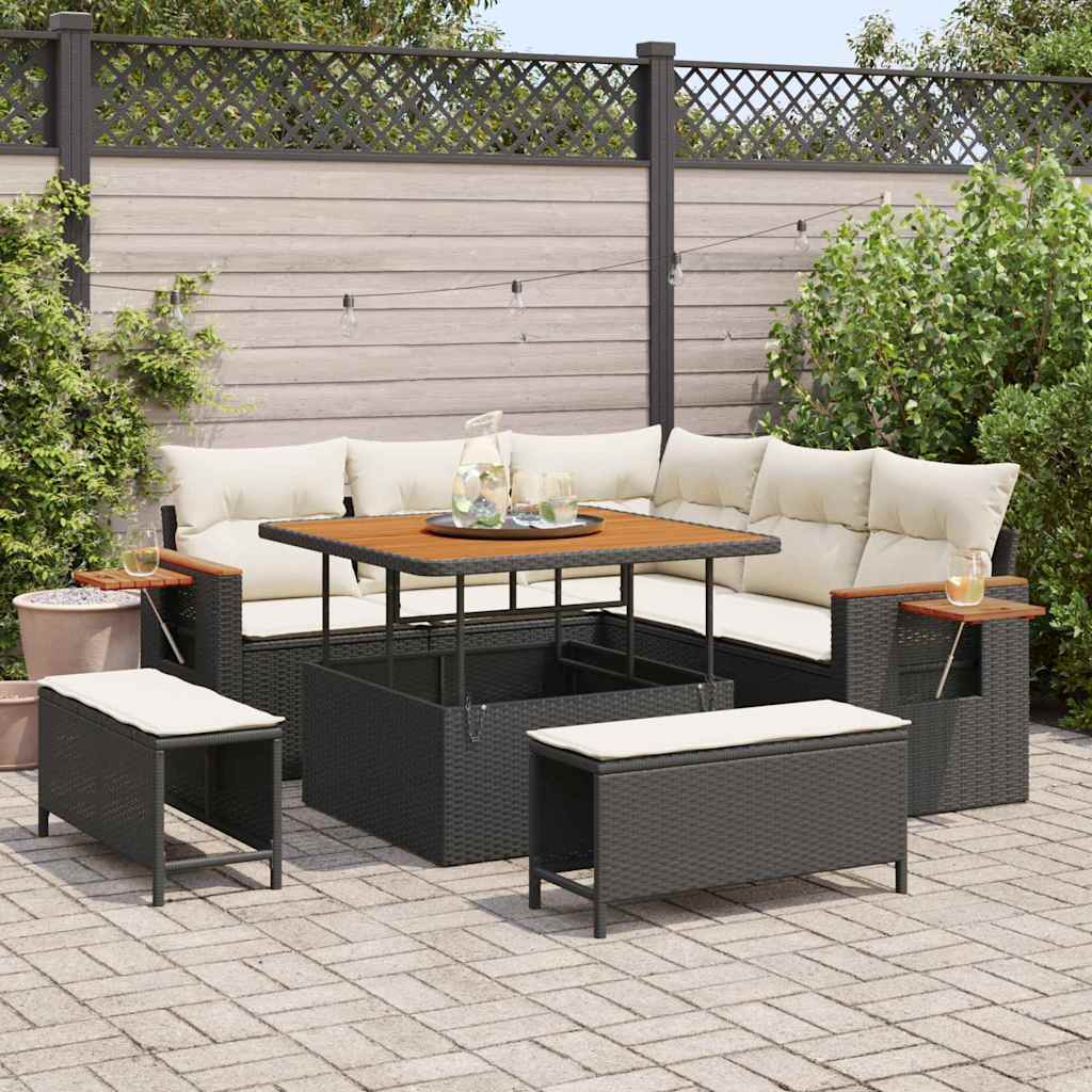 Gartensofa-set 9 Stk. 8-Sitzanzahl Schwarz und Creme