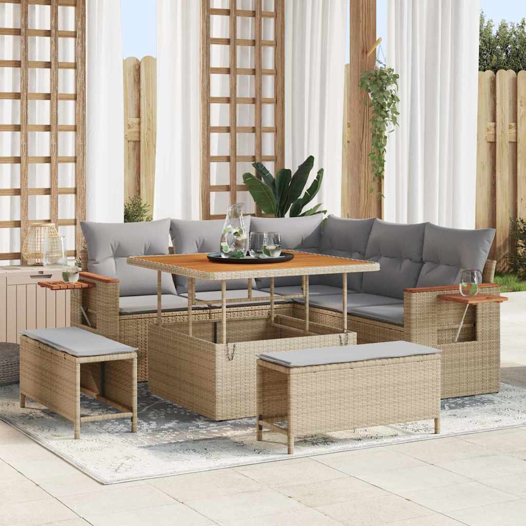 Gartensofa-set 9 Stk. 8-Sitzanzahl Beige und Hellgrau