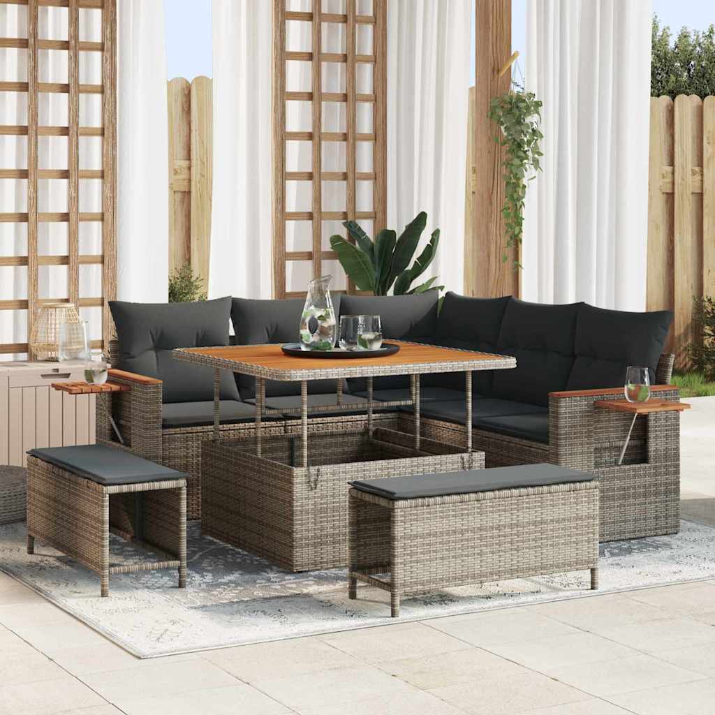 Gartensofa-set 9 Stk. 8-Sitzanzahl Grau Poly-Rattan
