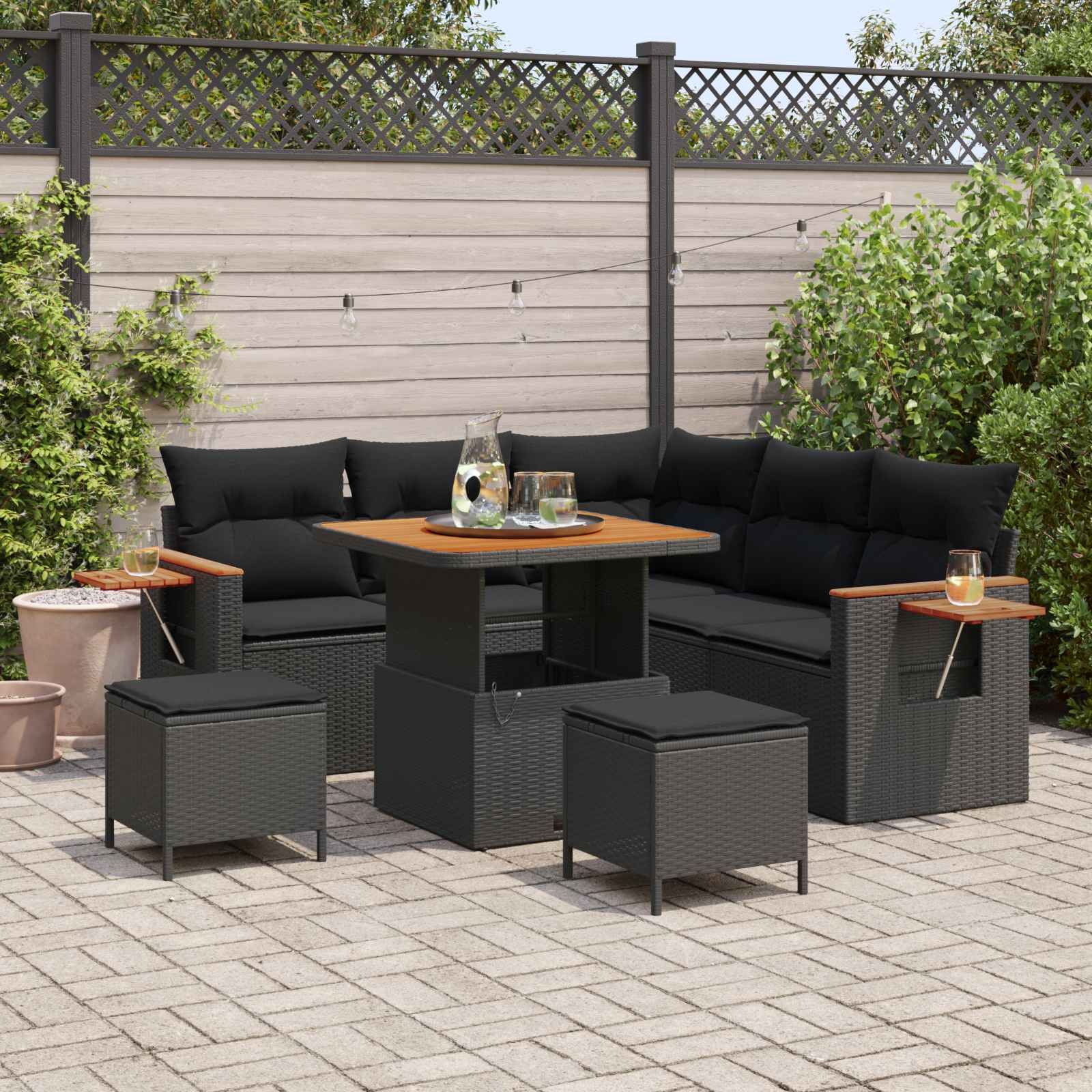 Gartensofa-set 9 Stk. 8-Sitzanzahl Schwarz Poly-Rattan