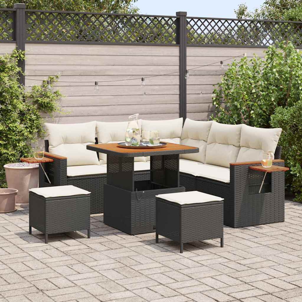 Gartensofa-set 9 Stk. 8-Sitzanzahl Schwarz und Creme