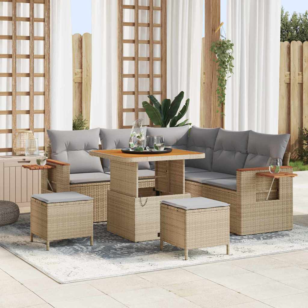 Gartensofa-set 9 Stk. 8-Sitzanzahl Beige und Hellgrau
