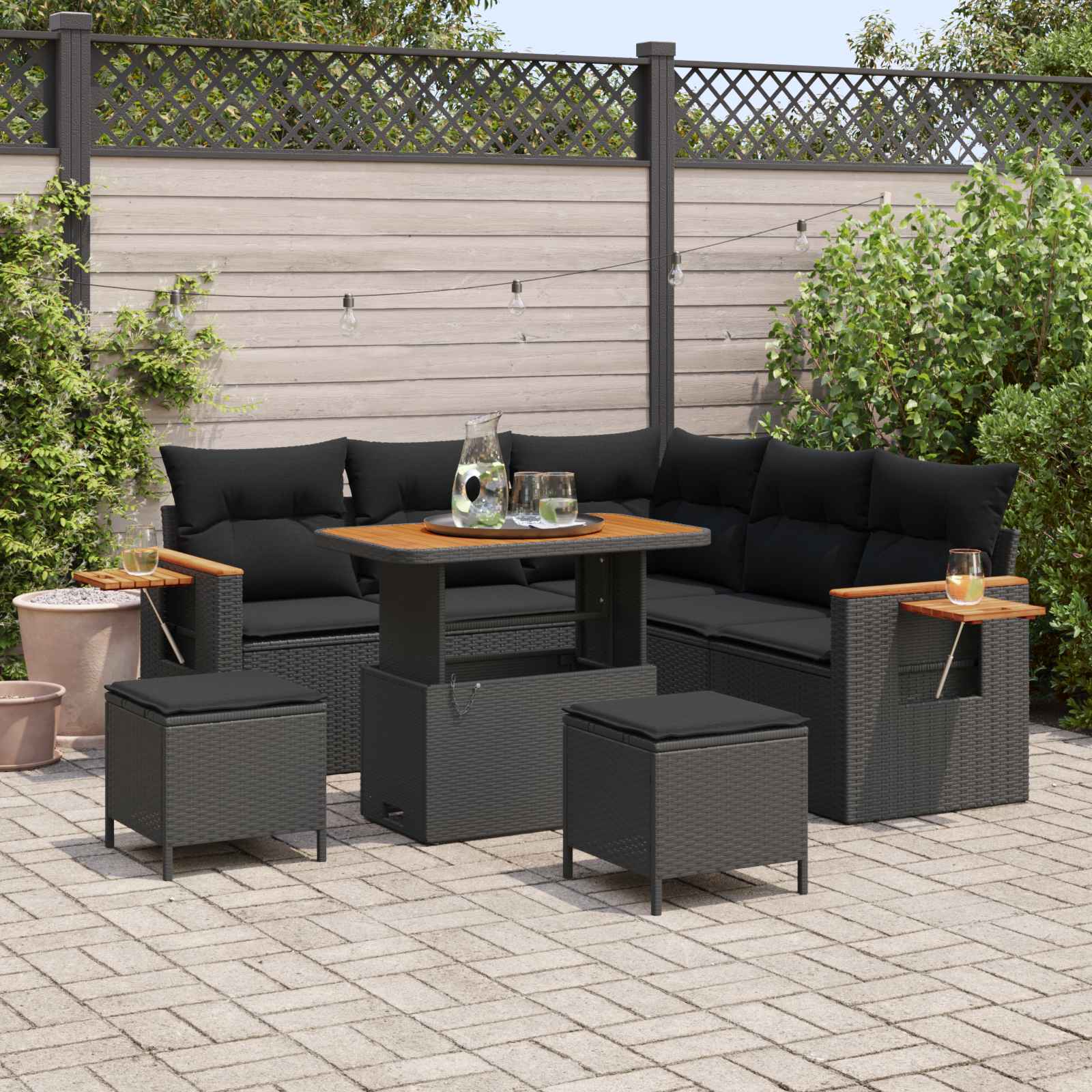 Gartensofa-set 9 Stk. 8-Sitzanzahl Schwarz Poly-Rattan