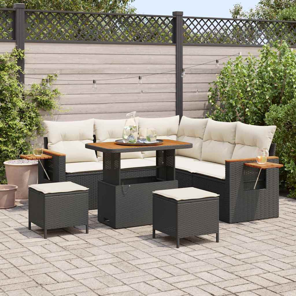 Gartensofa-set 9 Stk. 8-Sitzanzahl Schwarz und Creme