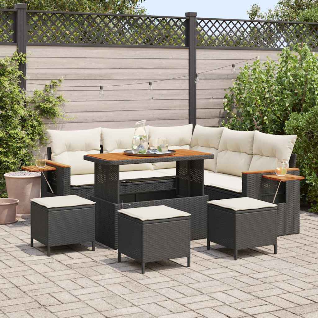 Gartensofa-set 10 Stk. 9-Sitzanzahl Schwarz und Creme