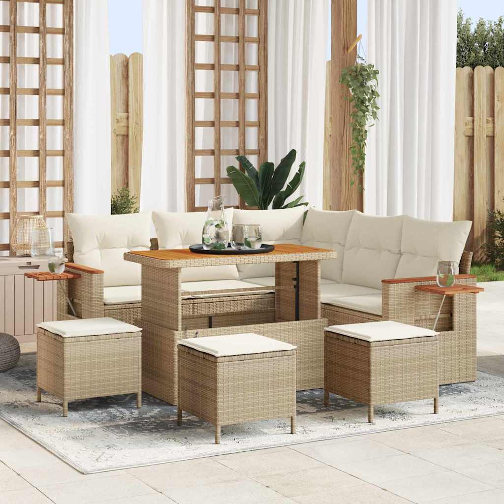 Gartensofa-set 10 Stk. 9-Sitzanzahl Beige und Creme Poly-Rattan