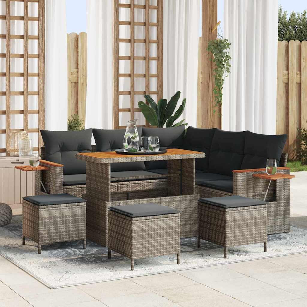 Gartensofa-set 10 Stk. 9-Sitzanzahl Grau Poly-Rattan