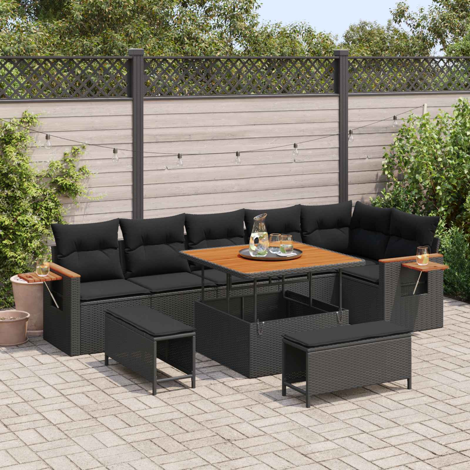 Gartensofa-set 11 Stk. 9-Sitzanzahl Schwarz Poly-Rattan