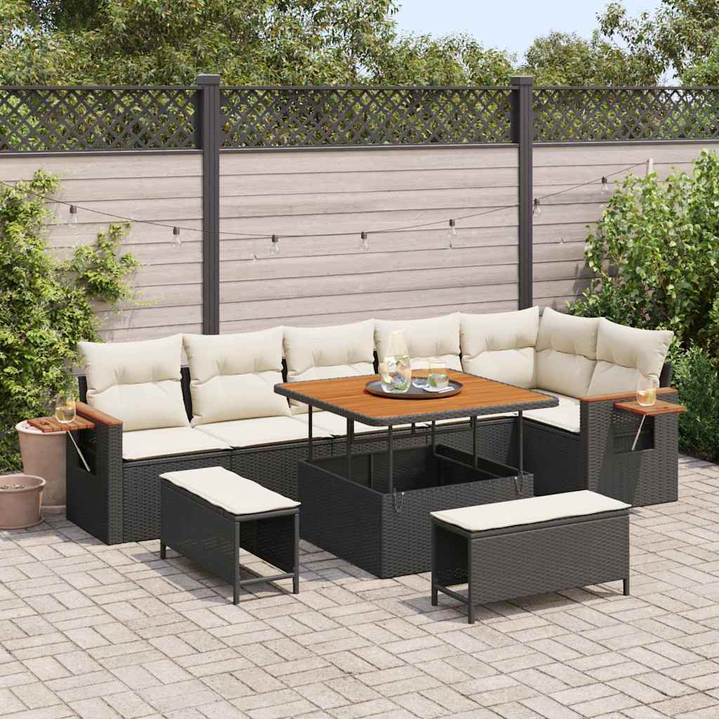 Gartensofa-set 11 Stk. 9-Sitzanzahl Schwarz und Creme
