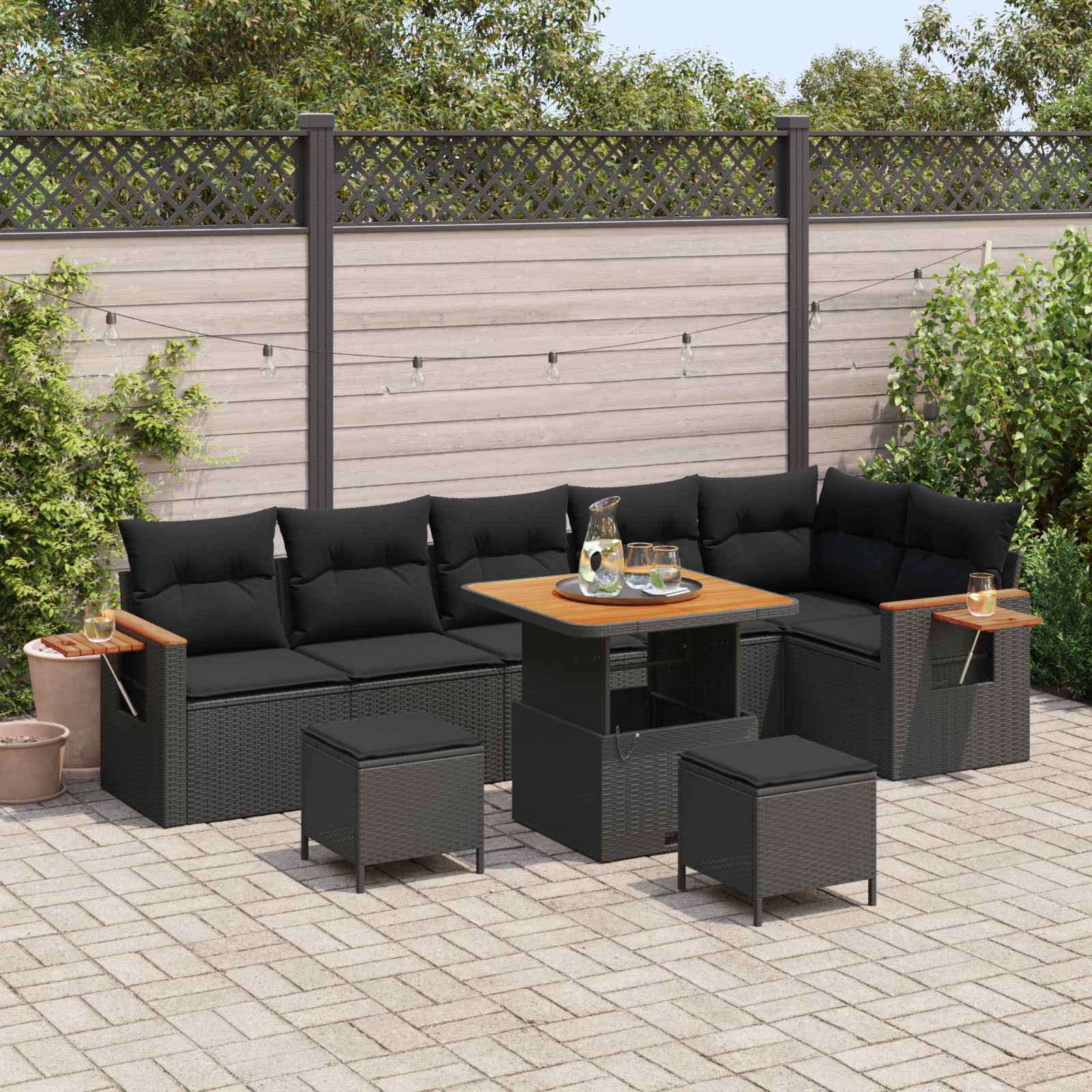 Gartensofa-set 11 Stk. 9-Sitzanzahl Schwarz Poly-Rattan