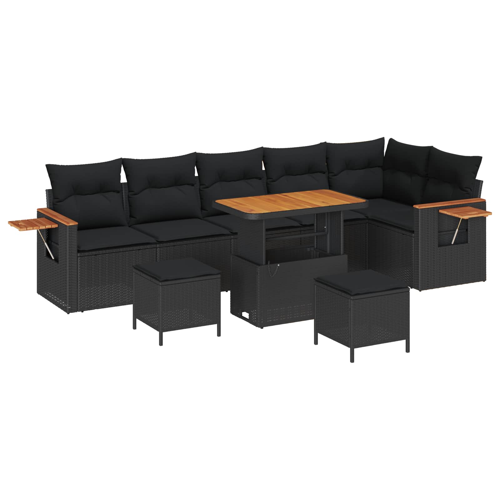 Gartensofa-set 11 Stk. 9-Sitzanzahl Schwarz Poly-Rattan