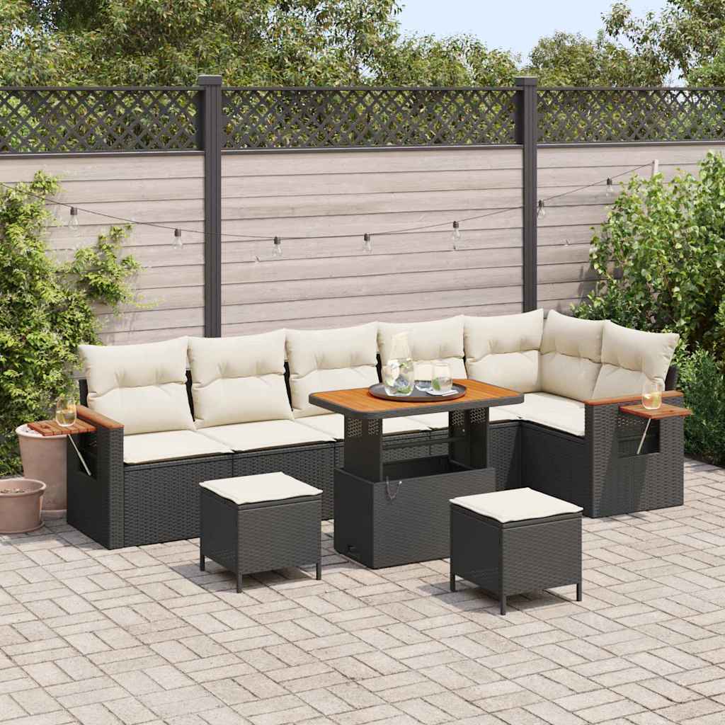 Gartensofa-set 11 Stk. 9-Sitzanzahl Schwarz und Creme