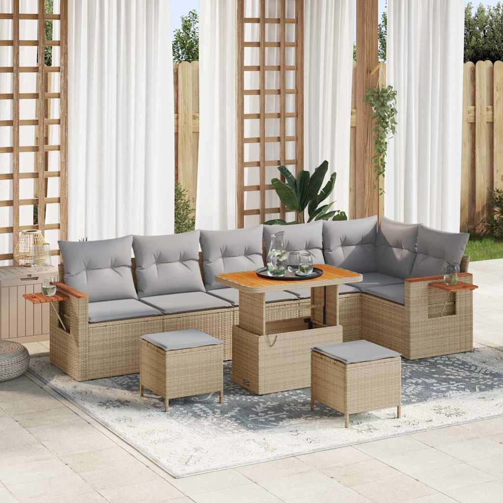 Gartensofa-set 11 Stk. 9-Sitzanzahl Beige und Hellgrau