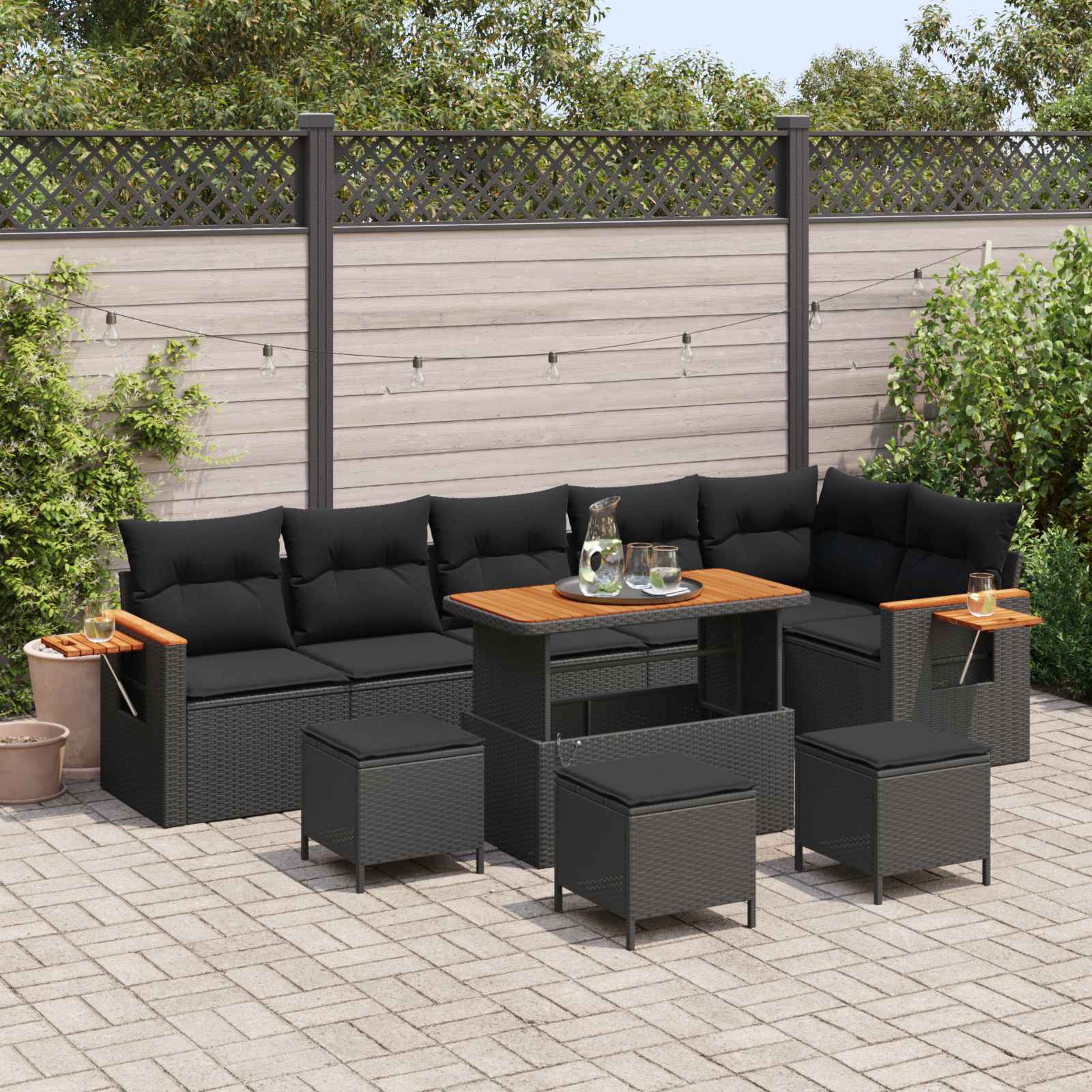 Gartensofa-set 12 Stk. 8-Sitzanzahl Schwarz Poly-Rattan