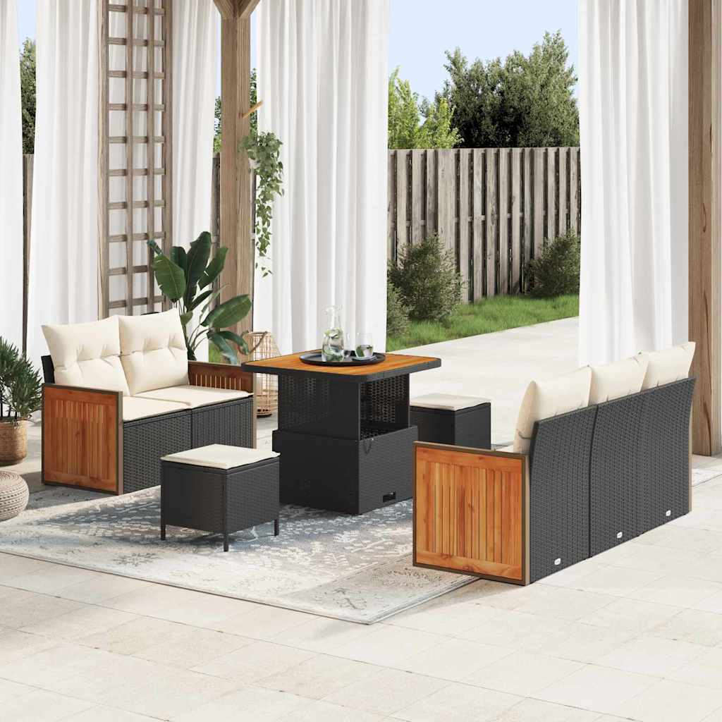 Gartensofa-set 10 Stk. 7-Sitzanzahl Schwarz und Creme