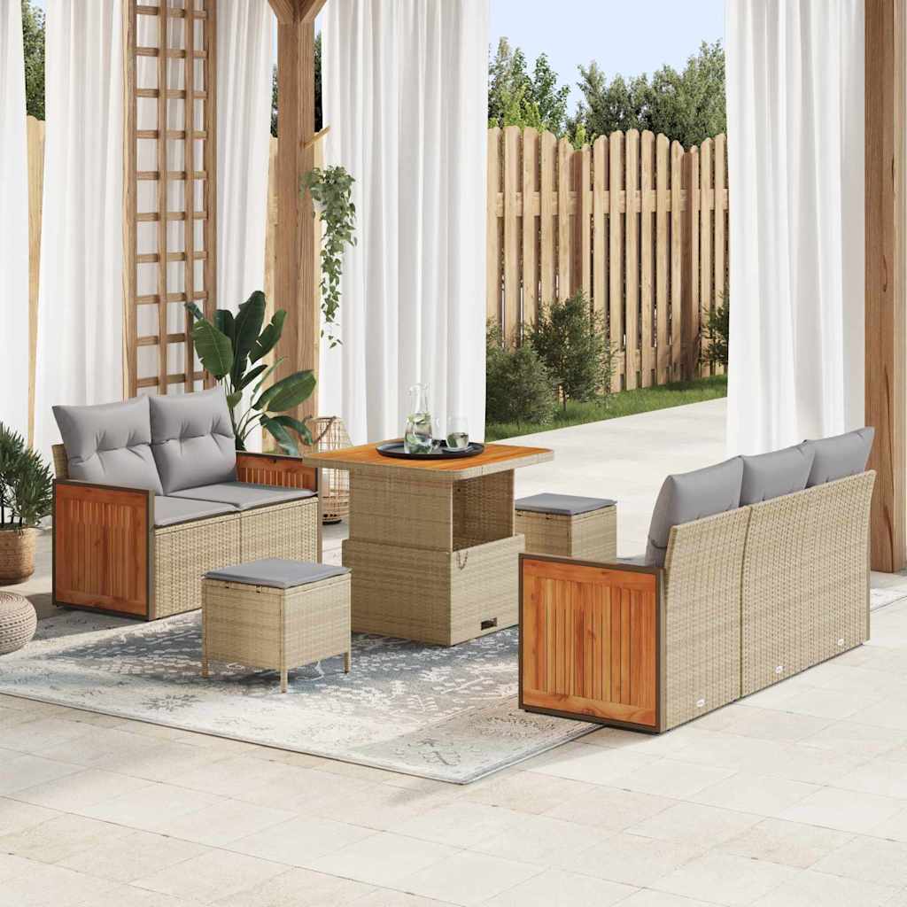 Gartensofa-set 10 Stk. 7-Sitzanzahl Beige und Hellgrau