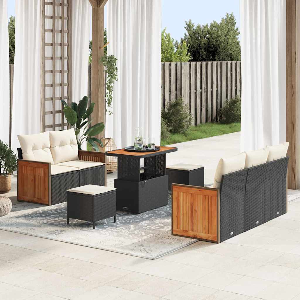 Gartensofa-set 10 Stk. 7-Sitzanzahl Schwarz und Creme