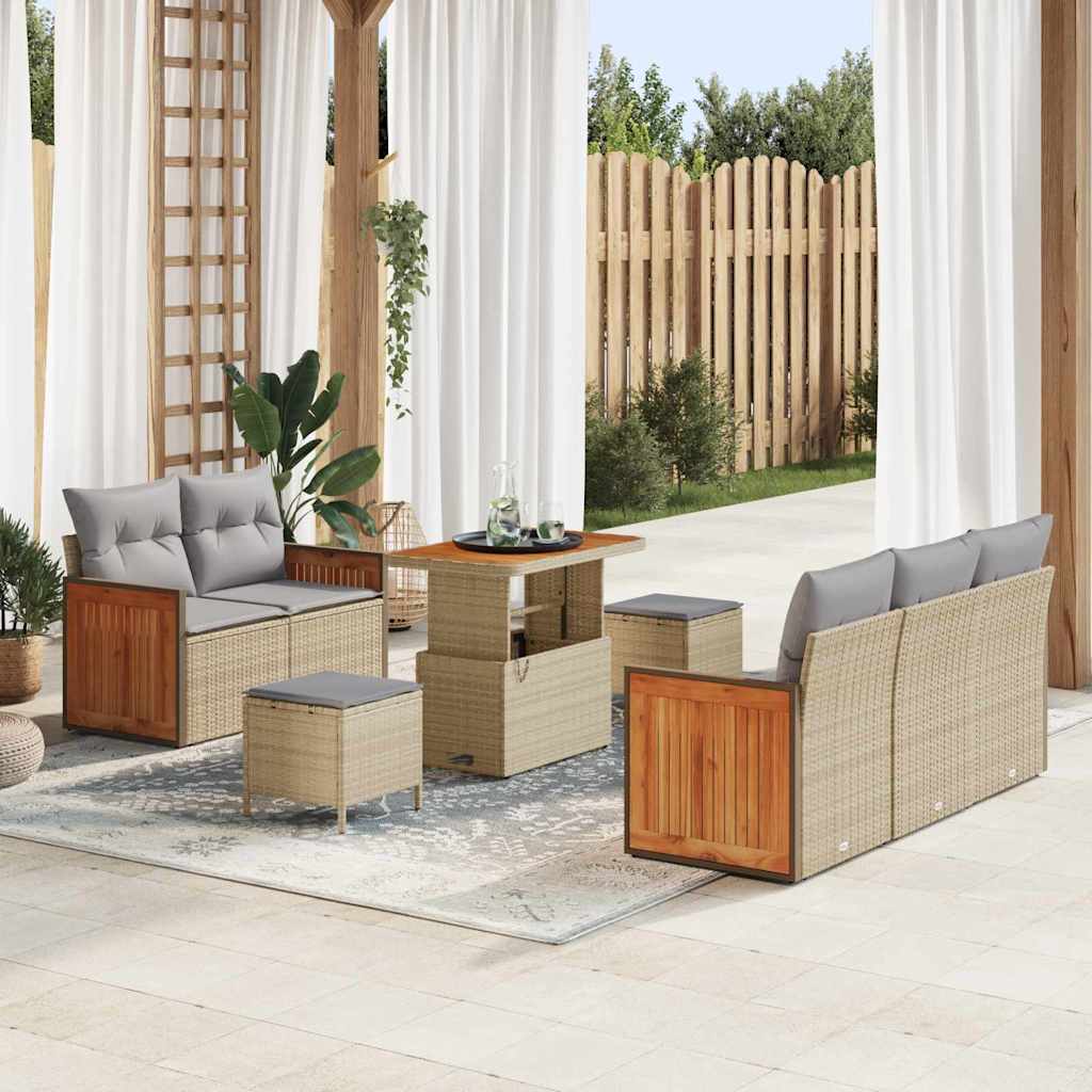 Gartensofa-set 10 Stk. 7-Sitzanzahl Beige und Hellgrau