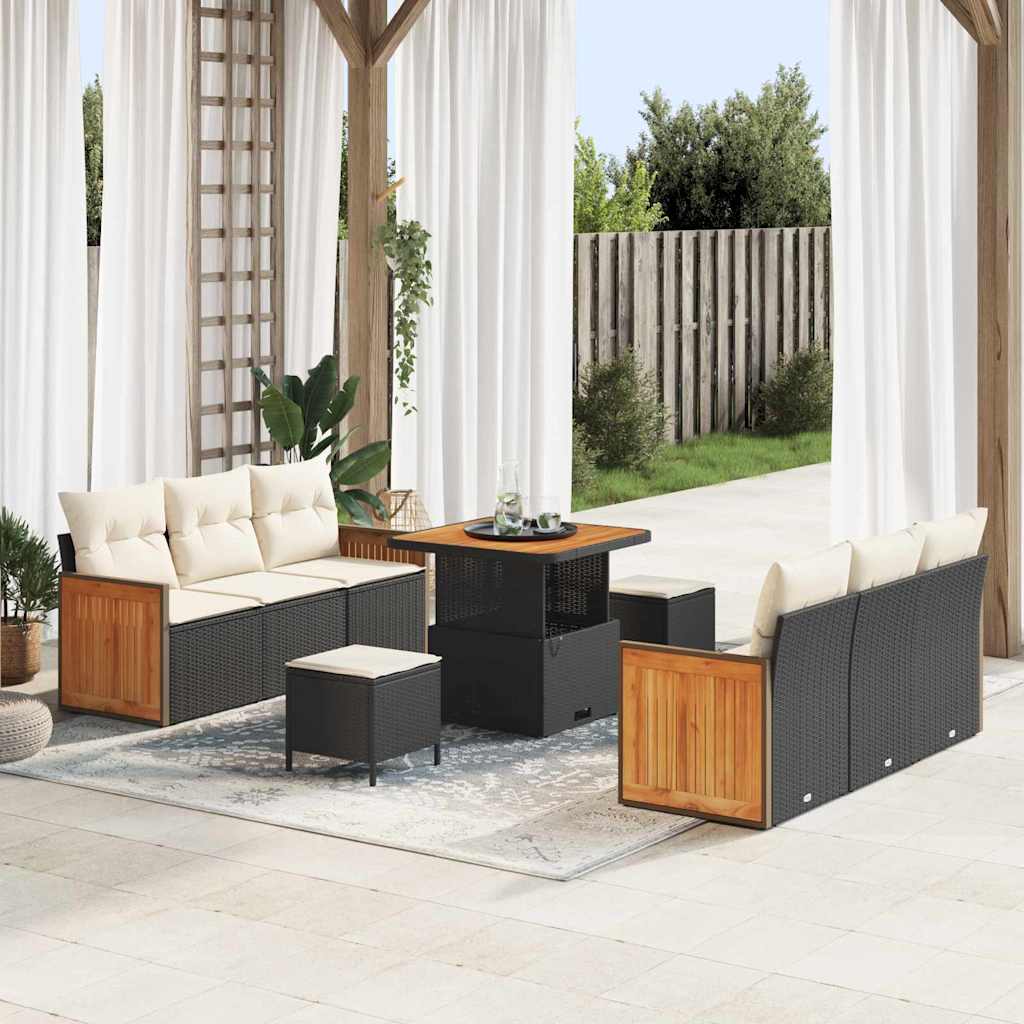 Gartensofa-set 11 stk. 8-Sitzanzahl Schwarz und Creme