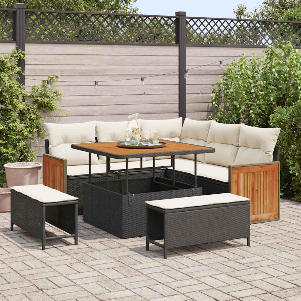Gartensofa-set 9 stk. 8-Sitzanzahl Schwarz und Creme