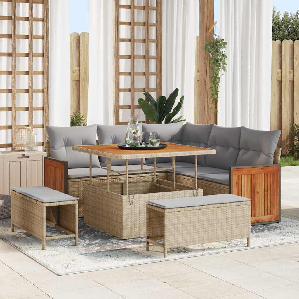 Gartensofa-set 9 stk. 8-Sitzanzahl Beige und Hellgrau
