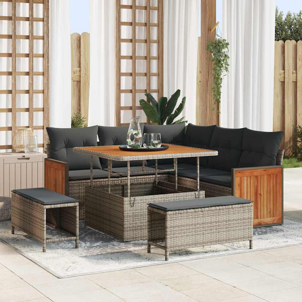 Gartensofa-set 9 stk. 8-Sitzanzahl Grau Poly-Rattan