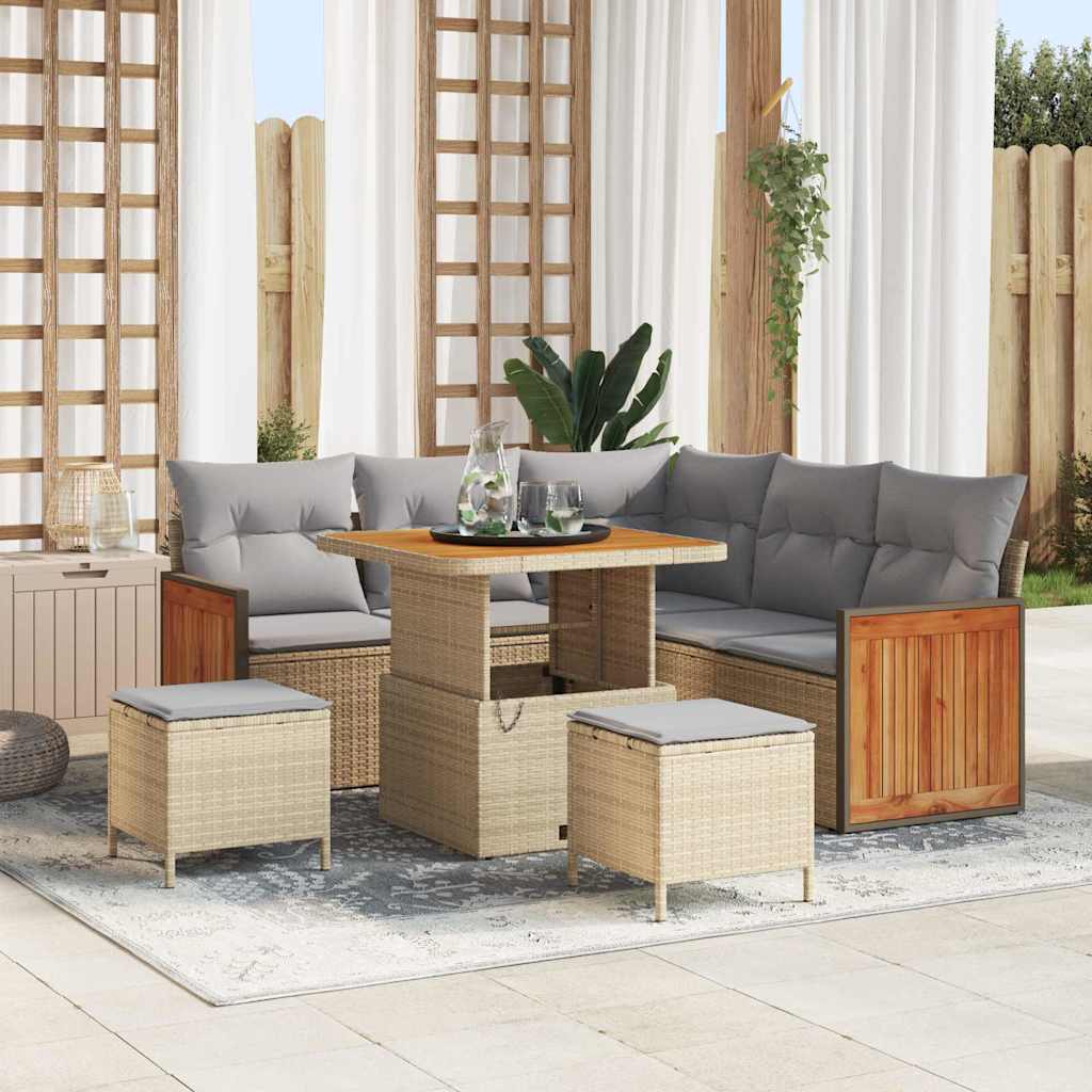 Gartensofa-set 9 stk. 6-Sitzanzahl Beige und Hellgrau
