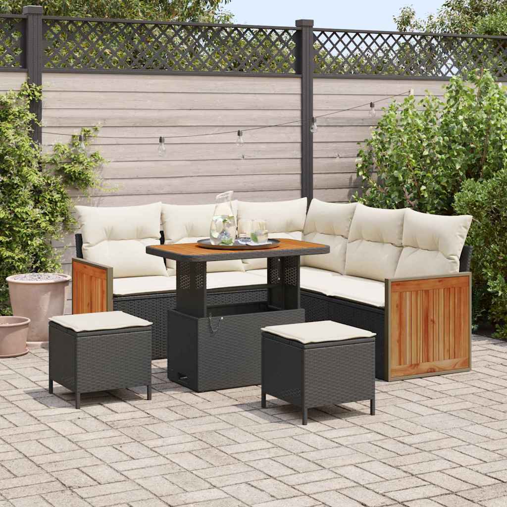 Gartensofa-set 9 stk. 6-Sitzanzahl Schwarz und Creme