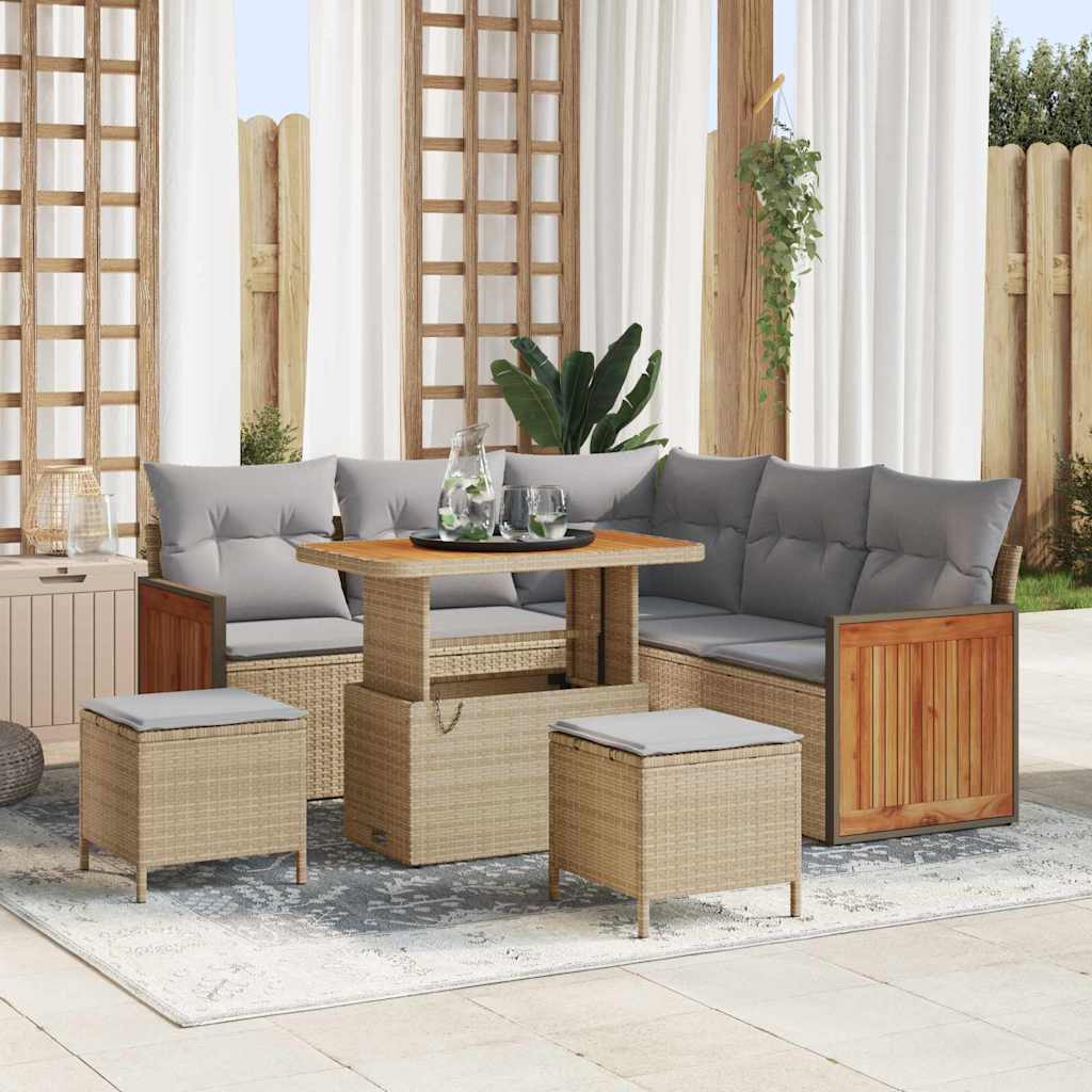 Gartensofa-set 9 stk. 6-Sitzanzahl Beige und Hellgrau