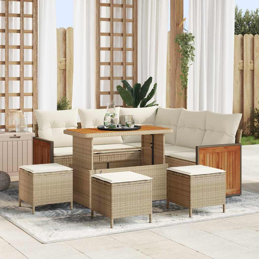 Gartensofa-set 9 stk. 7-Sitzanzahl Beige und Creme Poly-Rattan