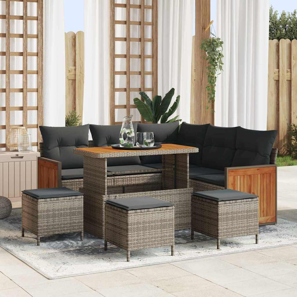 Gartensofa-set 9 stk. 7-Sitzanzahl Grau Poly-Rattan
