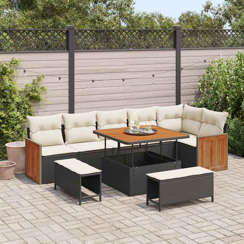 Gartensofa-set 11 Stk. 9-Sitzanzahl Schwarz und Creme
