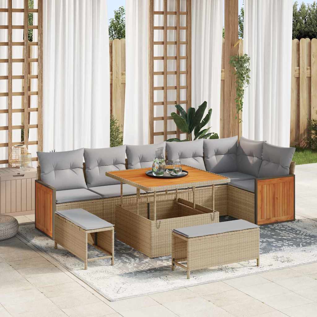 Gartensofa-set 11 Stk. 9-Sitzanzahl Beige und Hellgrau