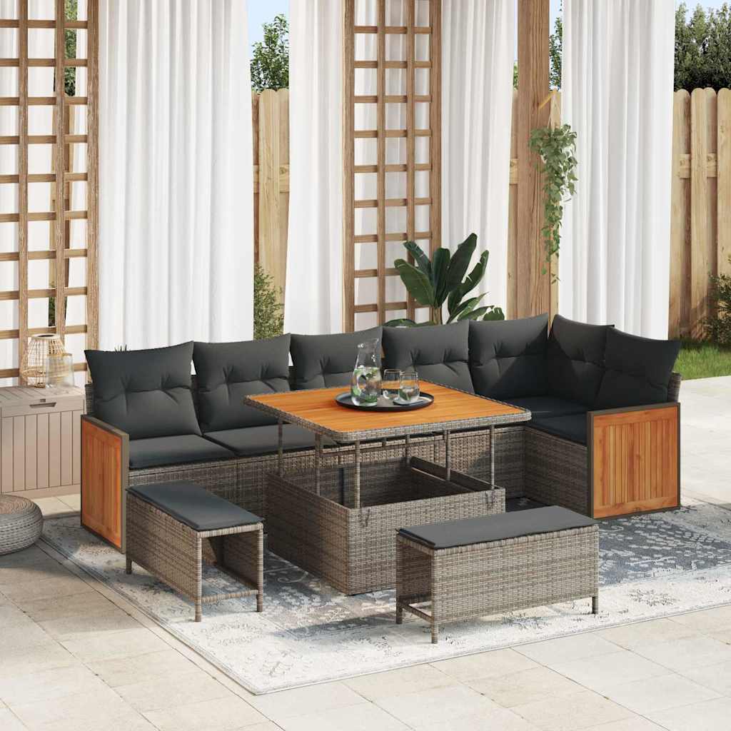 Gartensofa-set 11 Stk. 9-Sitzanzahl Grau Poly-Rattan