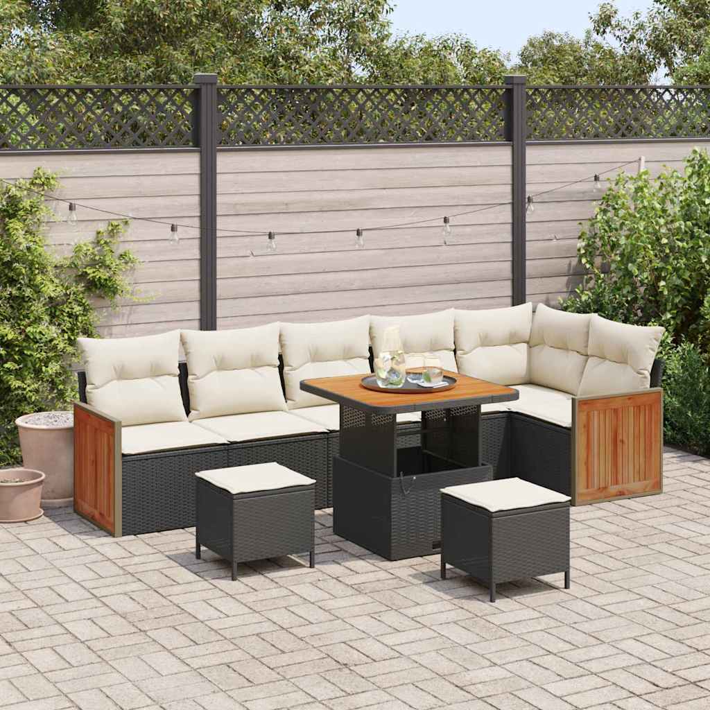 Gartensofa-set 11 Stk. 7-Sitzanzahl Schwarz und Creme