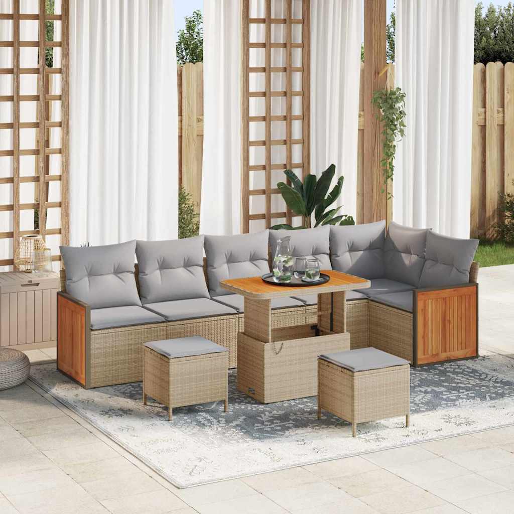 Gartensofa-set 11 Stk. 7-Sitzanzahl Beige und Hellgrau