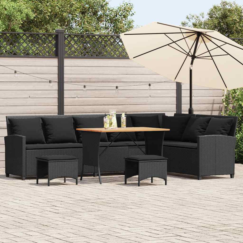 4tlg. Garten-Sofagarnitur mit Kissen L-Form Schwarz Poly Rattan