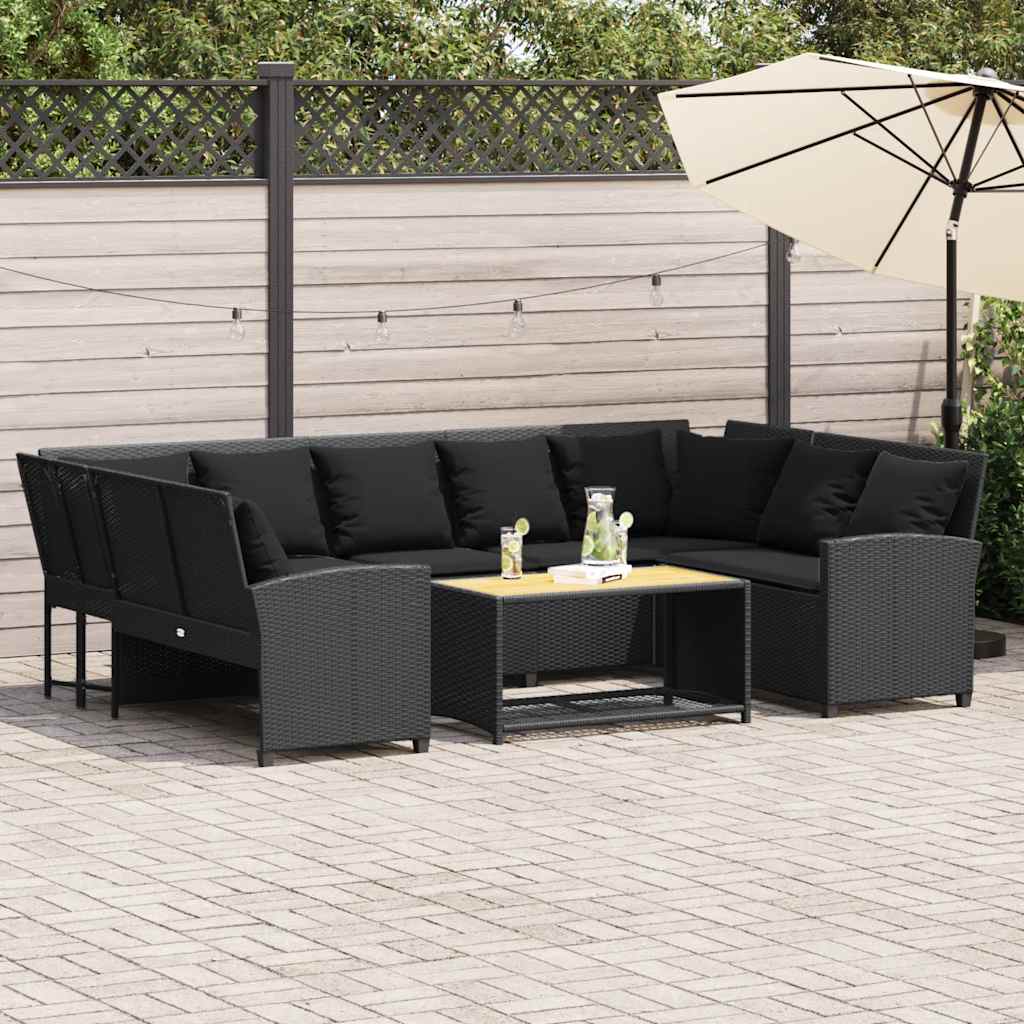 Gartensofa mit Kissen Schwarz Poly Rattan