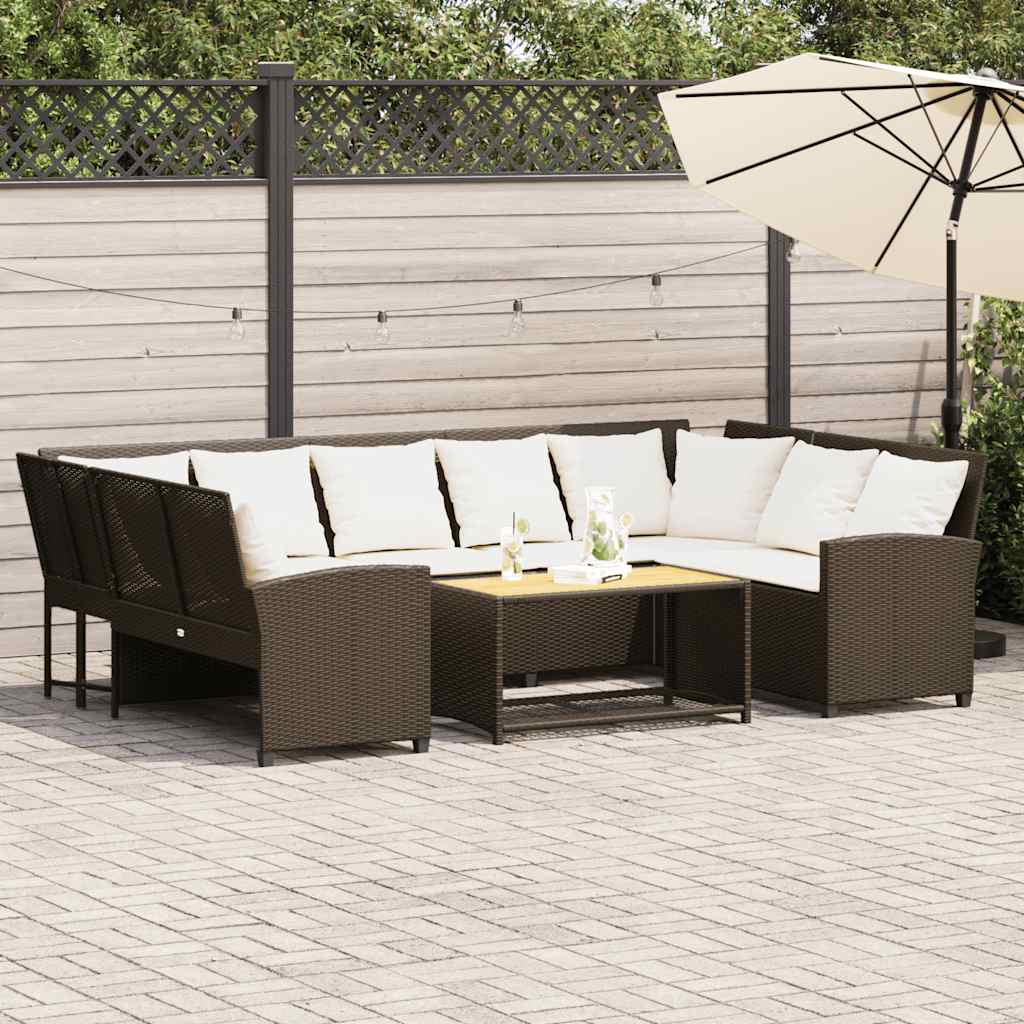 Gartensofa mit Kissen Braun Poly Rattan