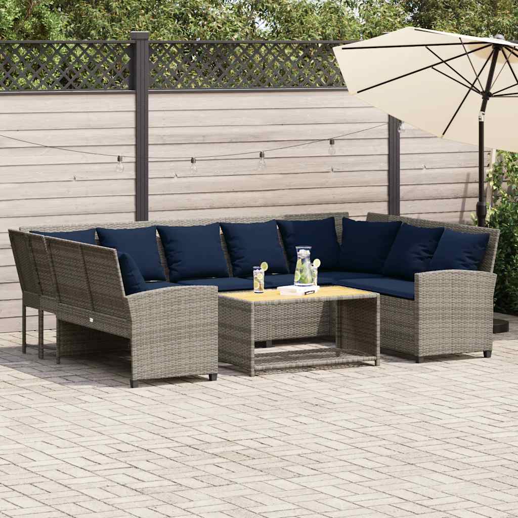 Gartensofa mit Kissen Grau Poly Rattan
