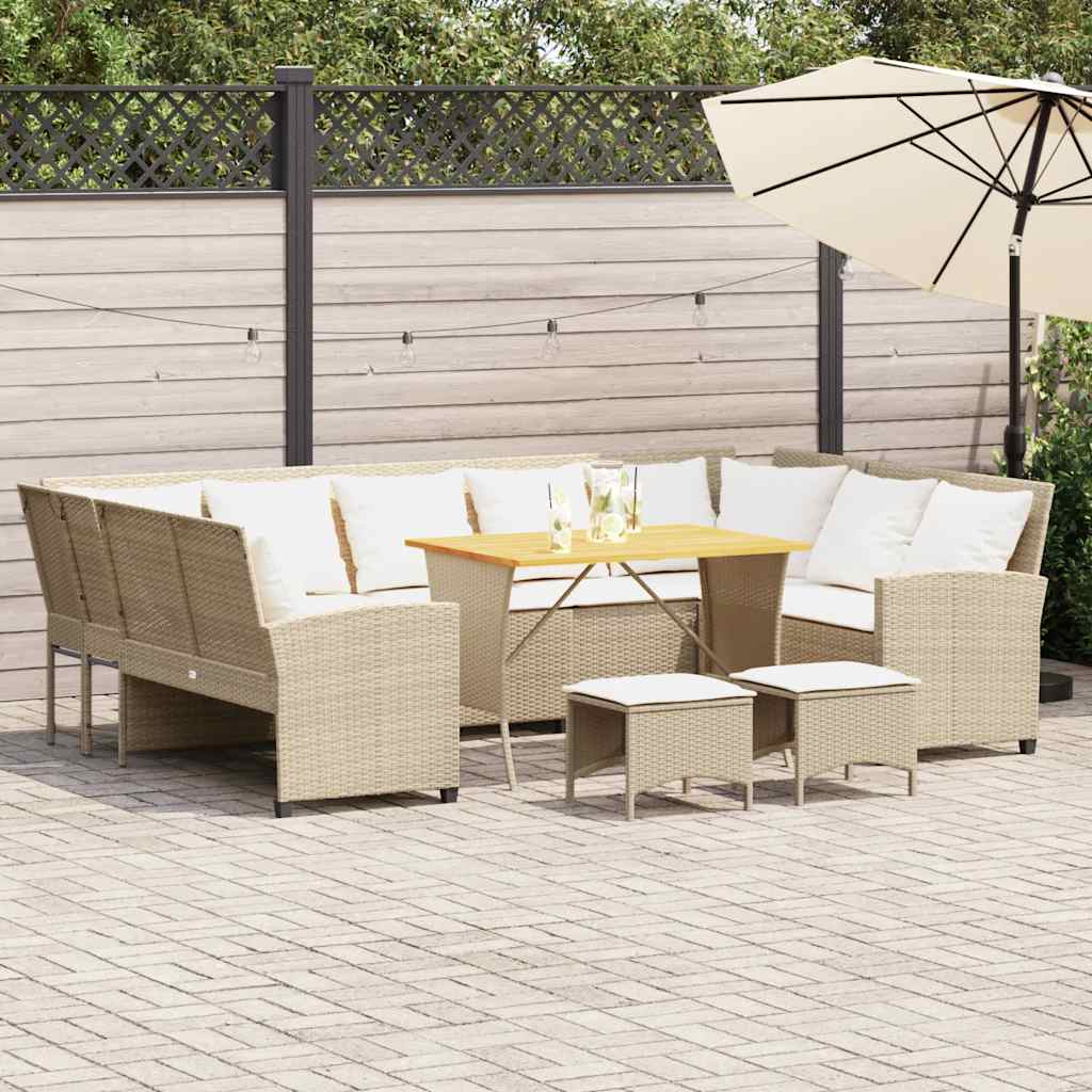 4-tlg. Garten-Sofagarnitur mit Kissen Beige Poly Rattan