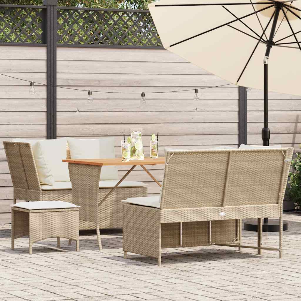 5-tlg. Garten-Sofagarnitur mit Kissen Beige Poly Rattan